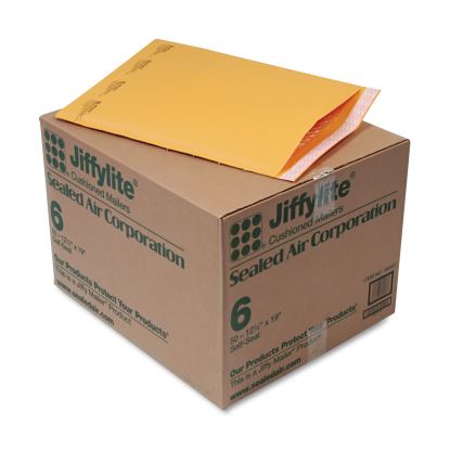Jiffylite Self-Seal Bubble Mailer, #6, Barrier Bubble Air Cell Cushion, Self-Adhesive Closure, 12.5 x 19, Brown Kraft, 50/CT1