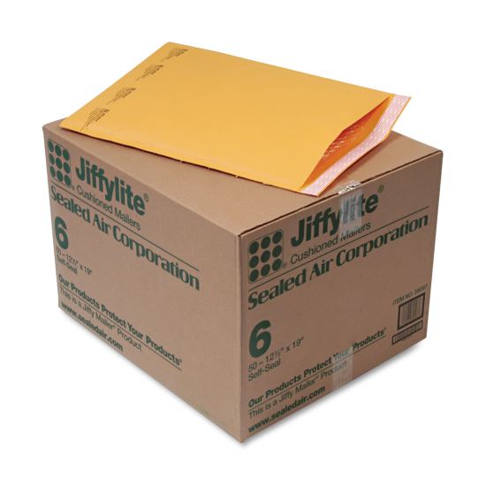 Jiffylite Self-Seal Bubble Mailer, #6, Barrier Bubble Lining, Self-Adhesive Closure, 12.5 x 19, Golden Brown Kraft, 50/Carton1