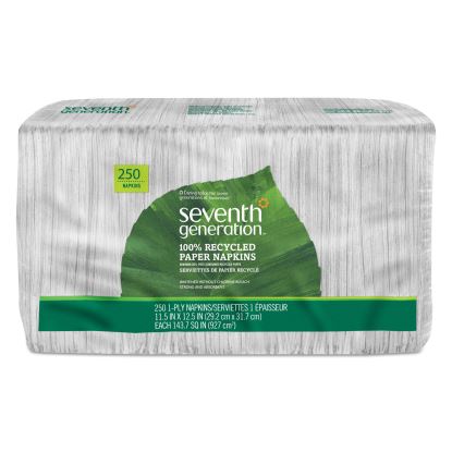 100% Recycled Napkins, 1-Ply, 11 1/2 x 12 1/2, White, 250/Pack1