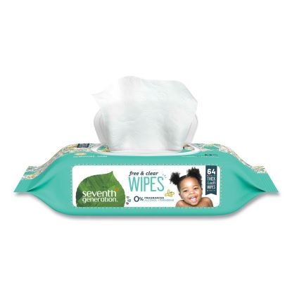Free and Clear Baby Wipes, 7 x 7, Unscented, White, 64/Flip-Top Pack1