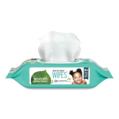 Free and Clear Baby Wipes, Unscented, White, 64/Flip Top Pack, 12 Packs/Carton1