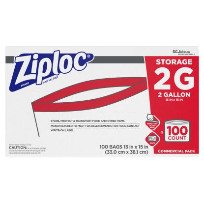 Double Zipper Storage Bags, 2 gal, 1.75 mil, 15" x 13", Clear, 100/Carton1