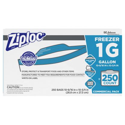 Double Zipper Freezer Bags, 1 gal, 2.7 mil, 10.56" x 10.75", Clear, 250/Carton1