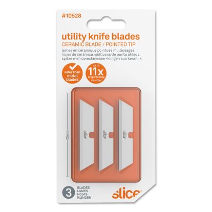 Safety Utility Knife Blades, Pointed Tip, Ceramic Zirconium Oxide, 3/Pack1