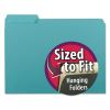 Interior File Folders, 1/3-Cut Tabs: Assorted, Letter Size, 0.75" Expansion, Aqua, 100/Box1