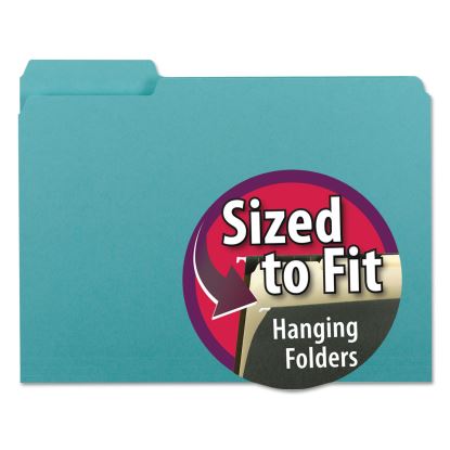 Interior File Folders, 1/3-Cut Tabs: Assorted, Letter Size, 0.75" Expansion, Aqua, 100/Box1