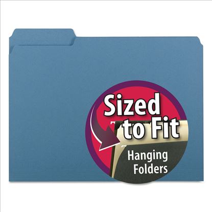 Interior File Folders, 1/3-Cut Tabs: Assorted, Letter Size, 0.75" Expansion, Blue, 100/Box1