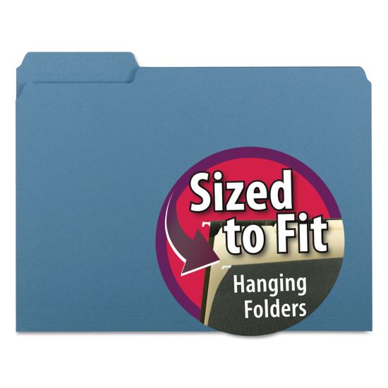 Interior File Folders, 1/3-Cut Tabs: Assorted, Letter Size, 0.75" Expansion, Blue, 100/Box1