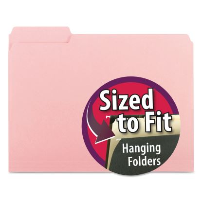 Interior File Folders, 1/3-Cut Tabs, Letter Size, Pink, 100/Box1