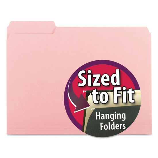 Interior File Folders, 1/3-Cut Tabs, Letter Size, Pink, 100/Box1