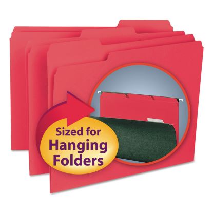 Interior File Folders, 1/3-Cut Tabs, Letter Size, Red, 100/Box1