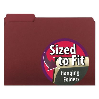 Interior File Folders, 1/3-Cut Tabs: Assorted, Letter Size, 0.75" Expansion, Maroon, 100/Box1