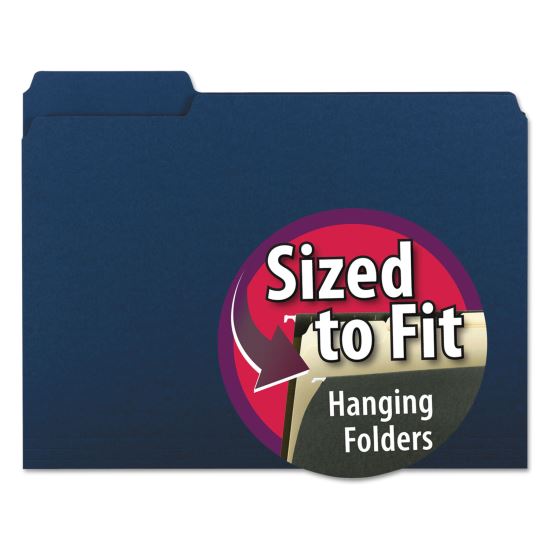 Interior File Folders, 1/3-Cut Tabs: Assorted, Letter Size, 0.75" Expansion, Navy Blue, 100/Box1