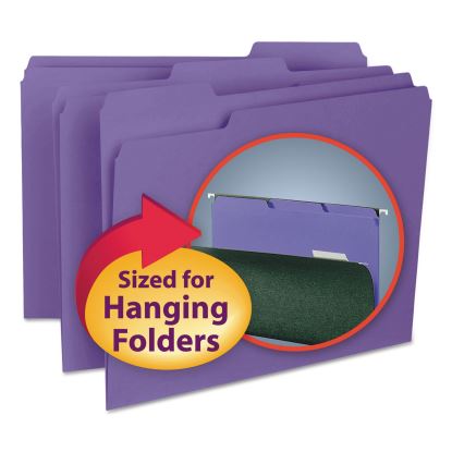 Interior File Folders, 1/3-Cut Tabs: Assorted, Letter Size, 0.75" Expansion, Purple, 100/Box1