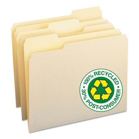 100% Recycled Manila Top Tab File Folders, 1/3-Cut Tabs, Letter Size, 100/Box1