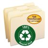 100% Recycled Reinforced Top Tab File Folders, 1/3-Cut Tabs: Assorted, Letter Size, 0.75" Expansion, Manila, 100/Box1