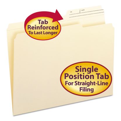 Reinforced Guide Height File Folders, 2/5-Cut Printed Tabs: Right Position, Letter Size, 0.75" Expansion, Manila, 100/Box1
