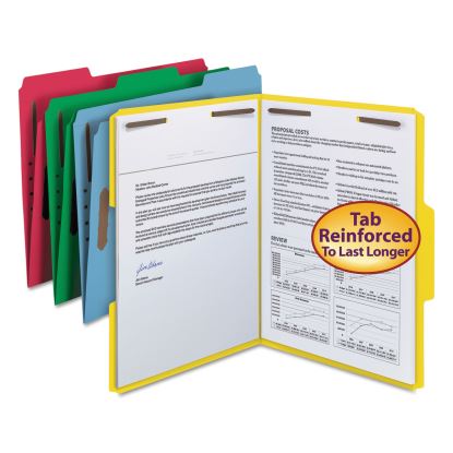 Top Tab Colored Fastener Folders, 2 Fasteners, Letter Size, Assorted Exterior, 50/Box1