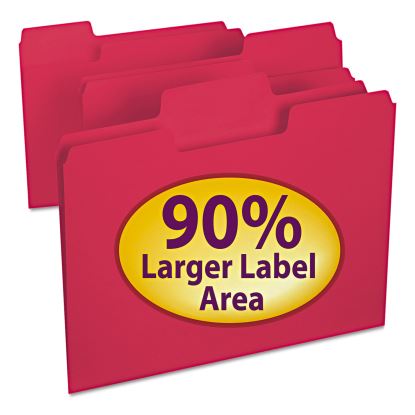 SuperTab Colored File Folders, 1/3-Cut Tabs: Assorted, Letter Size, 0.75" Expansion, 11-pt Stock, Red, 100/Box1