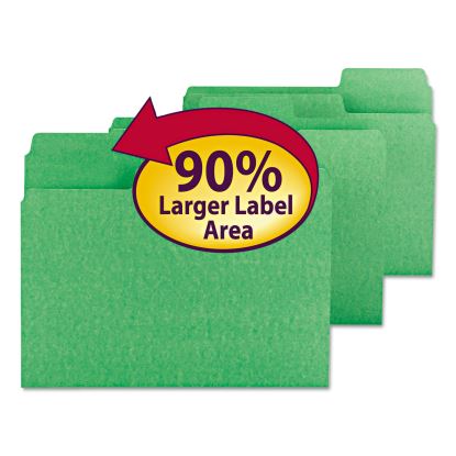 SuperTab Colored File Folders, 1/3-Cut Tabs: Assorted, Letter Size, 0.75" Expansion, 11-pt Stock, Green, 100/Box1