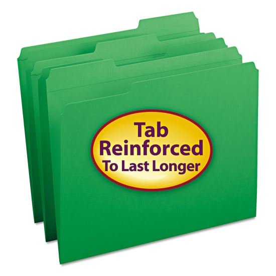 Reinforced Top Tab Colored File Folders, 1/3-Cut Tabs: Assorted, Letter Size, 0.75" Expansion, Green, 100/Box1