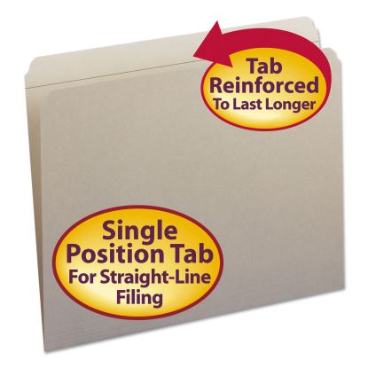 Reinforced Top Tab Colored File Folders, Straight Tabs, Letter Size, 0.75" Expansion, Gray, 100/Box1