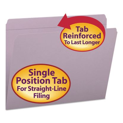 Reinforced Top Tab Colored File Folders, Straight Tabs, Letter Size, 0.75" Expansion, Lavender, 100/Box1
