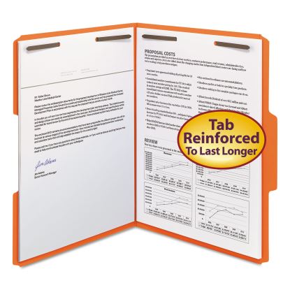 Top Tab Colored Fastener Folders, 2 Fasteners, Letter Size, Orange Exterior, 50/Box1