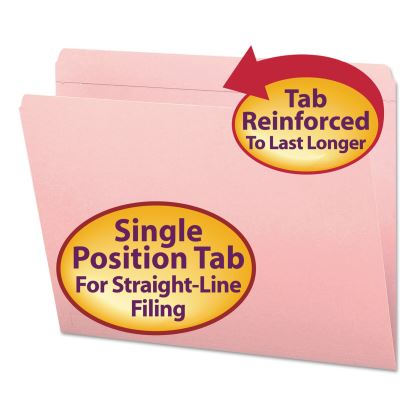 Reinforced Top Tab Colored File Folders, Straight Tab, Letter Size, Pink, 100/Box1