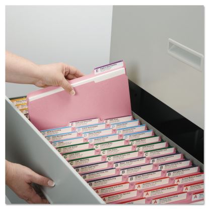 Colored File Folders, 1/3-Cut Tabs: Assorted, Letter Size, 0.75" Expansion, Pink, 100/Box1