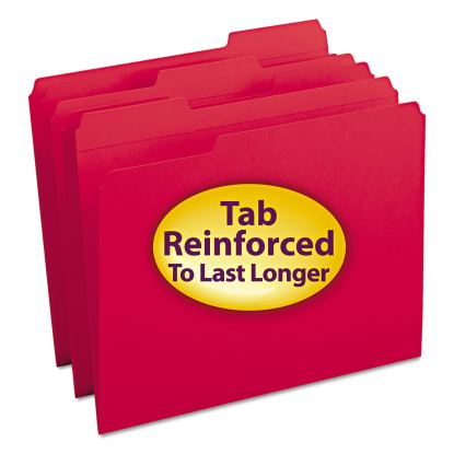 Reinforced Top Tab Colored File Folders, 1/3-Cut Tabs: Assorted, Letter Size, 0.75" Expansion, Red, 100/Box1