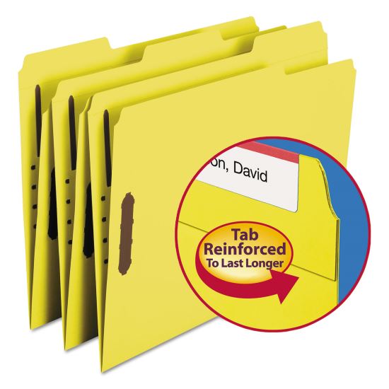 Top Tab Colored Fastener Folders, 2 Fasteners, Letter Size, Yellow Exterior, 50/Box1