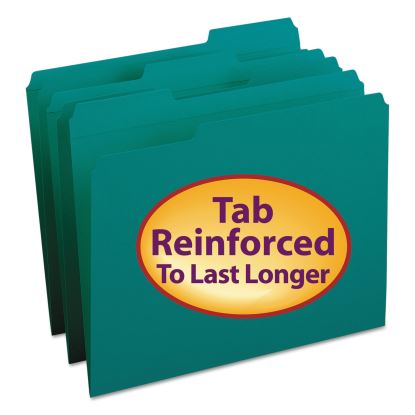 Reinforced Top Tab Colored File Folders, 1/3-Cut Tabs, Letter Size, Teal, 100/Box1