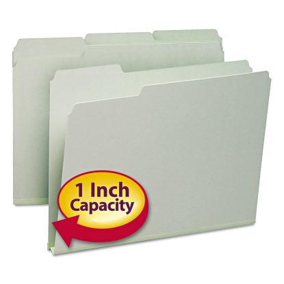 Expanding Recycled Heavy Pressboard Folders, 1/3-Cut Tabs, 1" Expansion, Letter Size, Gray-Green, 25/Box1