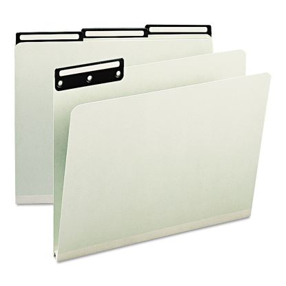 Recycled Heavy Pressboard File Folders with Insertable Metal Tabs, 1/3-Cut Tabs, Letter Size, Gray-Green, 25/Box1