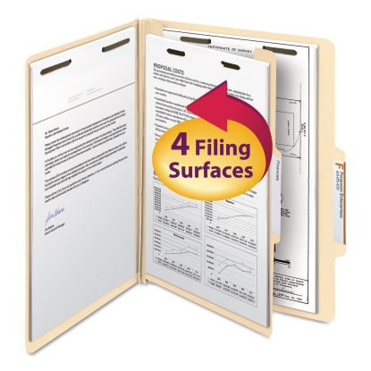 Manila Four- and Six-Section Top Tab Classification Folders, 1 Divider, Letter Size, Manila, 10/Box1