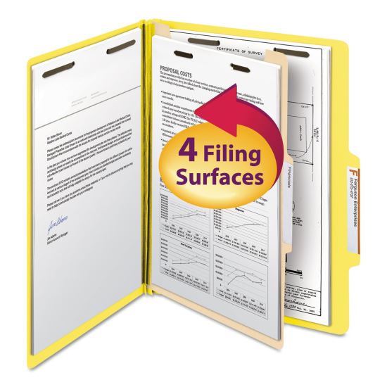 Colored Top Tab Classification Folders, 1 Divider, Letter Size, Yellow, 10/Box1