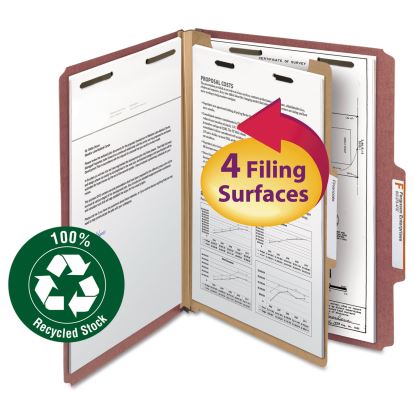 100% Recycled Pressboard Classification Folders, 1 Divider, Letter Size, Red, 10/Box1