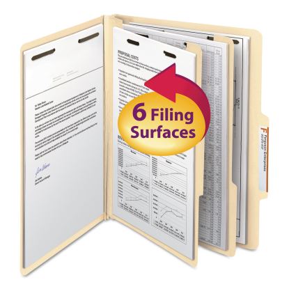 Manila Four- and Six-Section Top Tab Classification Folders, 2 Dividers, Letter Size, Manila, 10/Box1