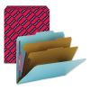 Six-Section Pressboard Top Tab Classification Folders with SafeSHIELD Fasteners, 2 Dividers, Letter Size, Blue, 10/Box2