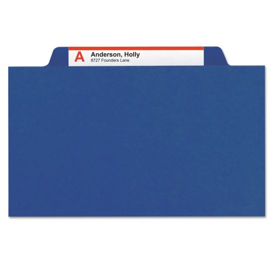 Six-Section Pressboard Top Tab Classification Folders with SafeSHIELD Fasteners, 2 Dividers, Letter Size, Dark Blue, 10/Box1