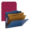 Six-Section Pressboard Top Tab Classification Folders with SafeSHIELD Fasteners, 2 Dividers, Letter Size, Dark Blue, 10/Box2