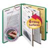 Six-Section Pressboard Top Tab Classification Folders with SafeSHIELD Fasteners, 2 Dividers, Letter Size, Green, 10/Box1