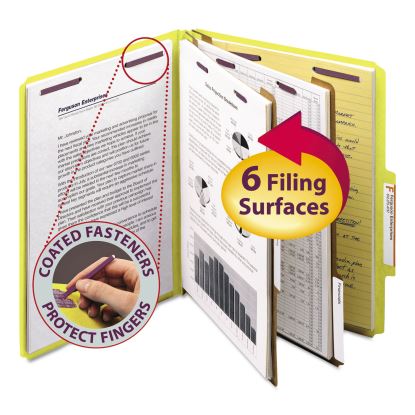 Six-Section Pressboard Top Tab Classification Folders with SafeSHIELD Fasteners, 2 Dividers, Letter Size, Yellow, 10/Box1