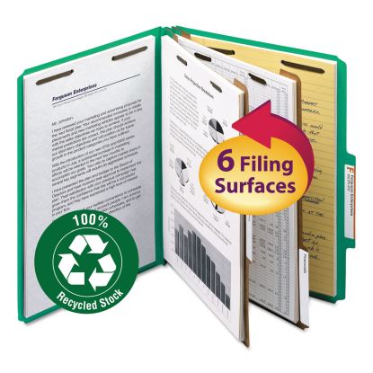 100% Recycled Pressboard Classification Folders, 2 Dividers, Letter Size, Green, 10/Box1