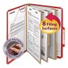 Eight-Section Pressboard Top Tab Classification Folders with SafeSHIELD Fasteners, 3 Dividers, Letter Size, Bright Red, 10/BX1