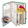 Eight-Section Pressboard Top Tab Classification Folders with SafeSHIELD Fasteners, 3 Dividers, Letter Size, Green, 10/Box1