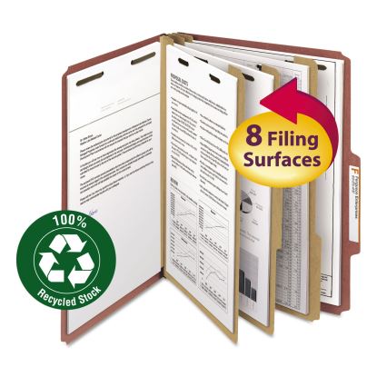 100% Recycled Pressboard Classification Folders, 3 Dividers, Letter Size, Red, 10/Box1