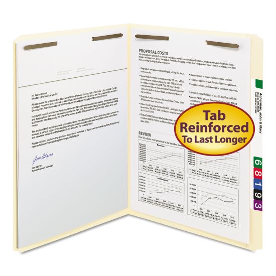 Top Tab Fastener Folders, Straight Tab, 2 Fasteners, Letter Size, 11-pt Manila Exterior, 50/Box1