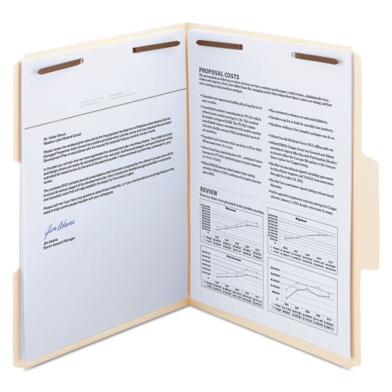 SuperTab Reinforced Guide Height 2-Fastener Folders, 1/3-Cut Tabs, Letter Size, 14 pt. Manila, 50/Box1